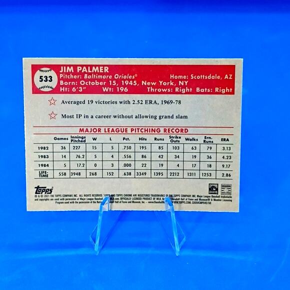 2021 Topps Chrome Platinum Anniversary - Jim Palmer #533 - Picture 4 of 4